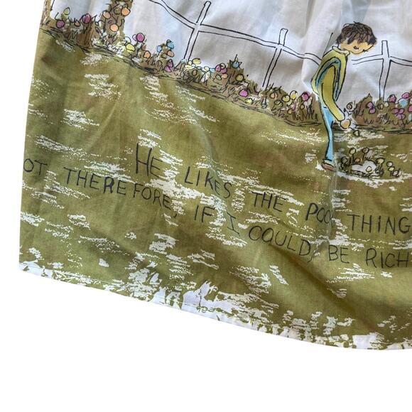 Vintage 70s Handmade Flavia Print Sundress Women’s Cream Green Fit & Flare Dress - Picture 15 of 16